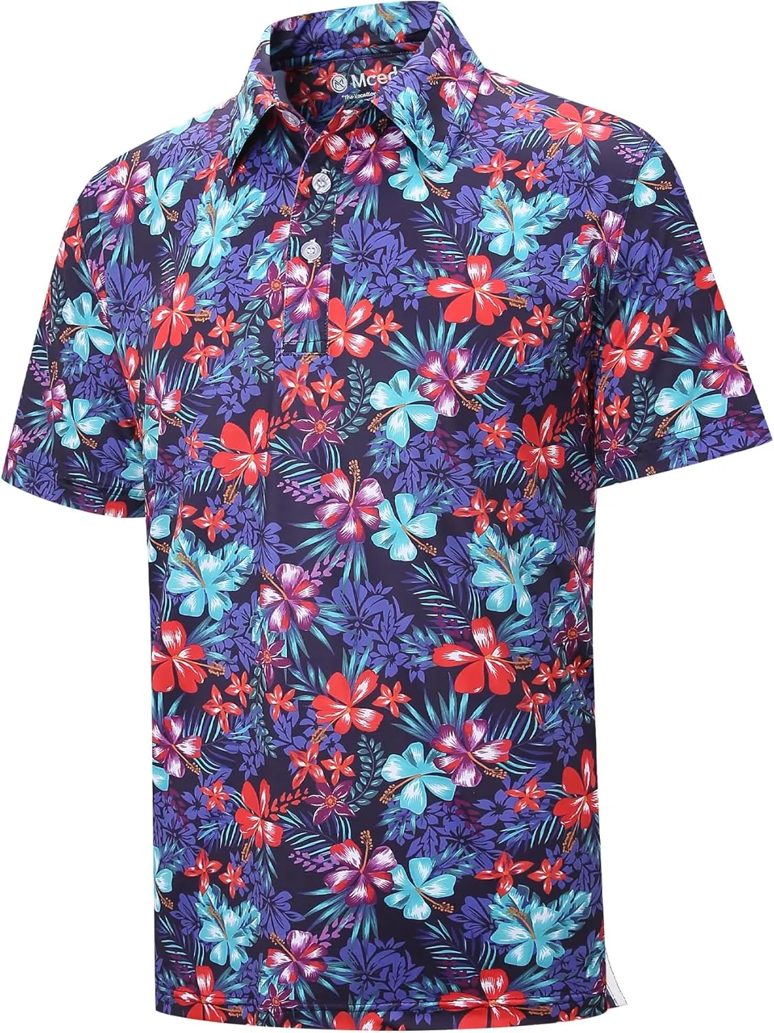 MCEDAR Mens Golf Polo Shirts Dry Fit Short Sleeve Performance Moisture Wicking Hawaiian Floral Print Casual Shirt S-3XL