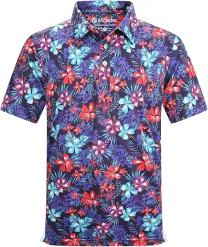 MCEDAR Mens Golf Polo Shirts Dry Fit Short Sleeve Performance Moisture Wicking Hawaiian Floral Print Casual Shirt S-3XL