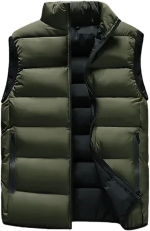 Men Winter Sleeveless Jackets Waistcoat Thick Warm Cotton-Padded Coats Tops Veste