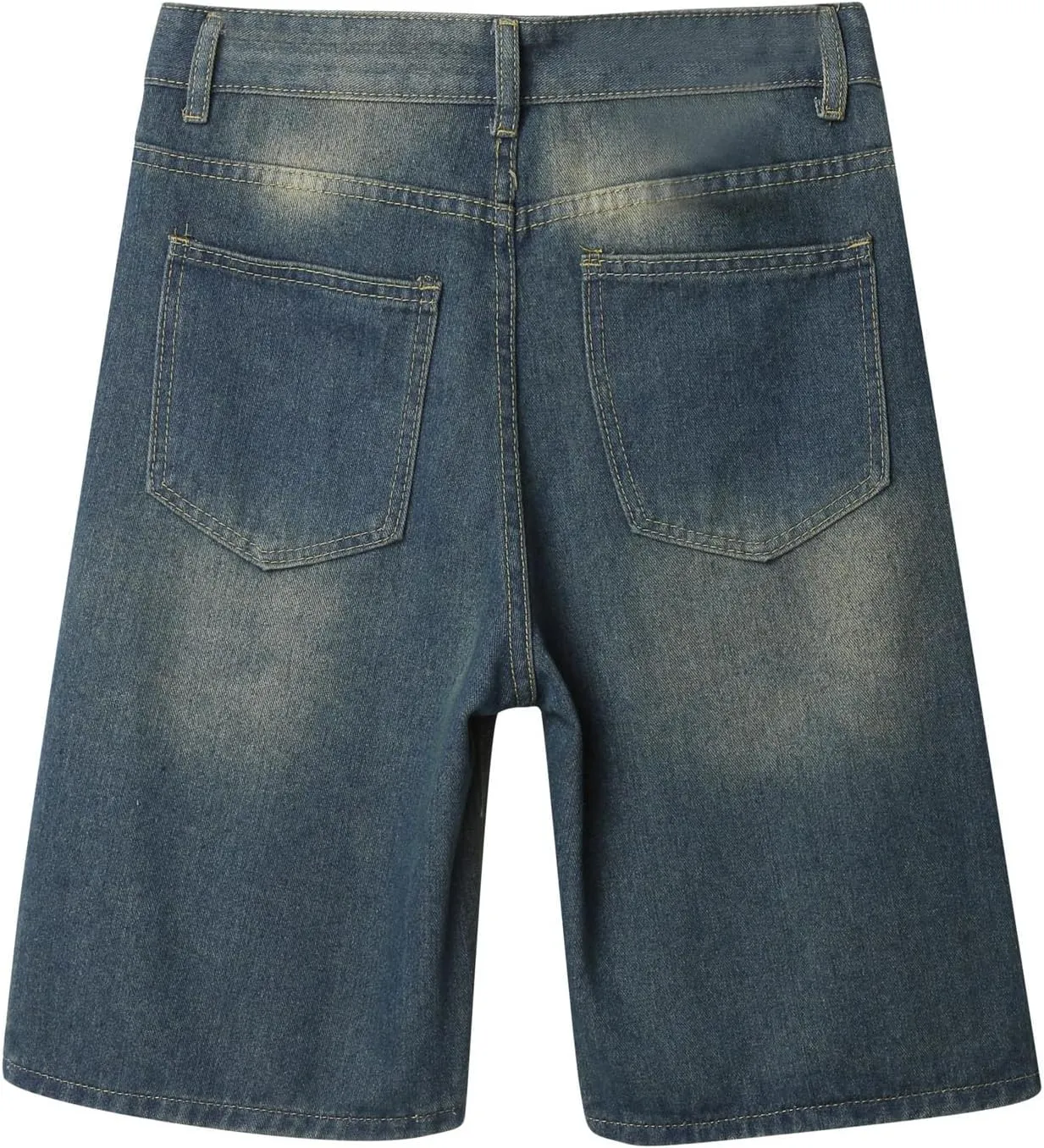 Mens Baggy Denim Jorts Y2K Grunge Loose Hip Hop Jean Shorts Wide Leg Mid Jeans Streetwear with Pockets