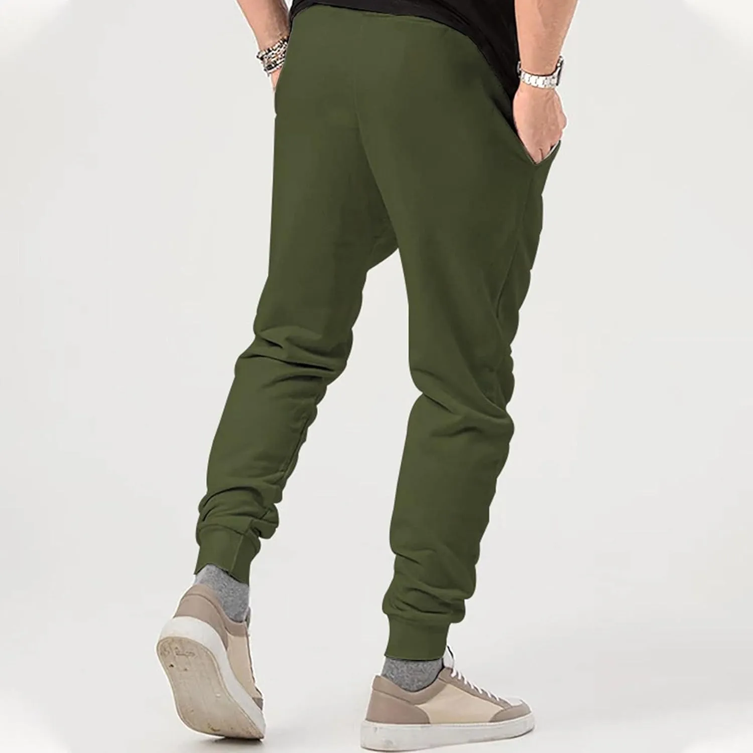 Men's Basic Casual Comfort Joggers Pants Drawstring Solid Outdoor Trousers Lightweight Athletic Hiking Pants
