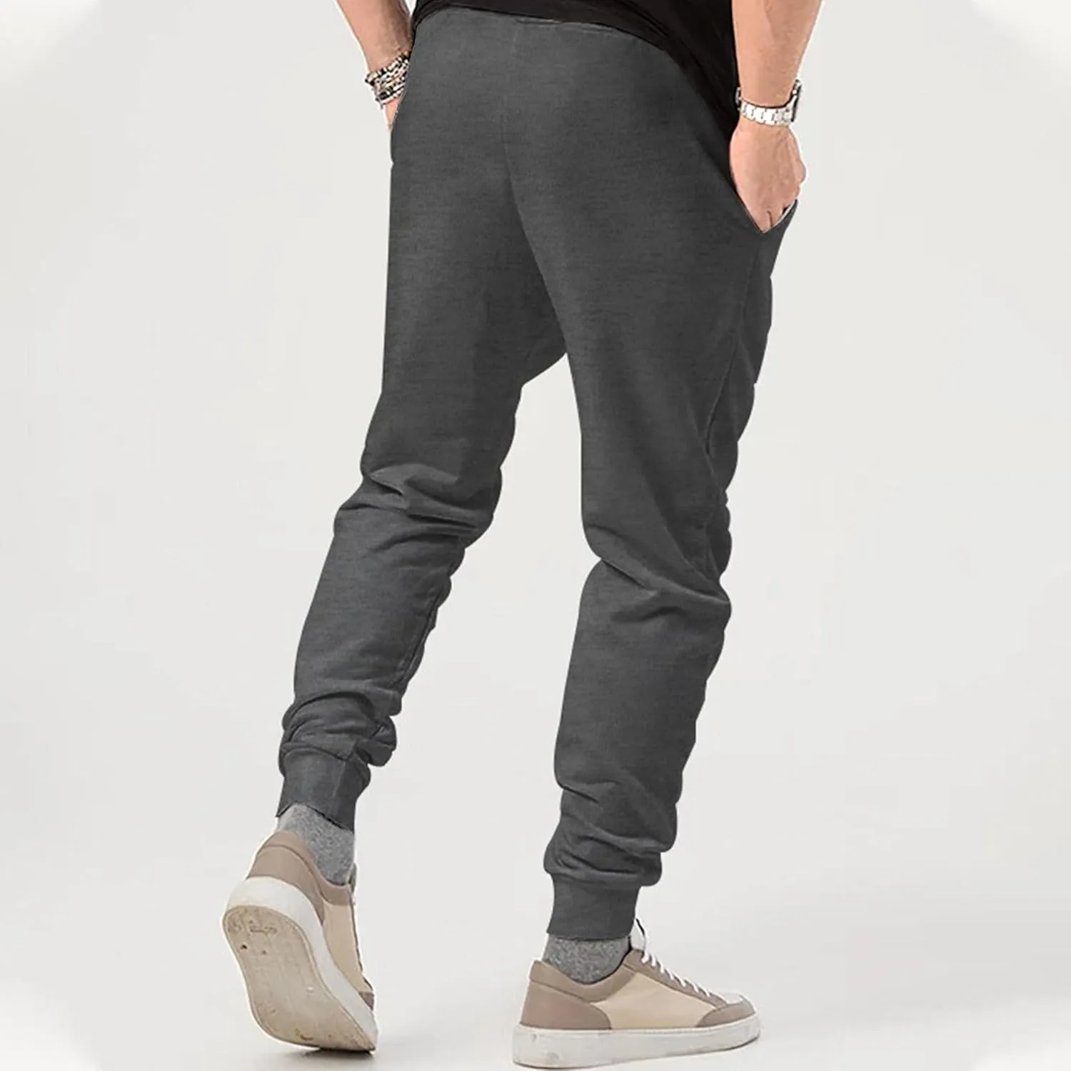 Men's Basic Casual Comfort Joggers Pants Drawstring Solid Outdoor Trousers Lightweight Athletic Hiking Pants