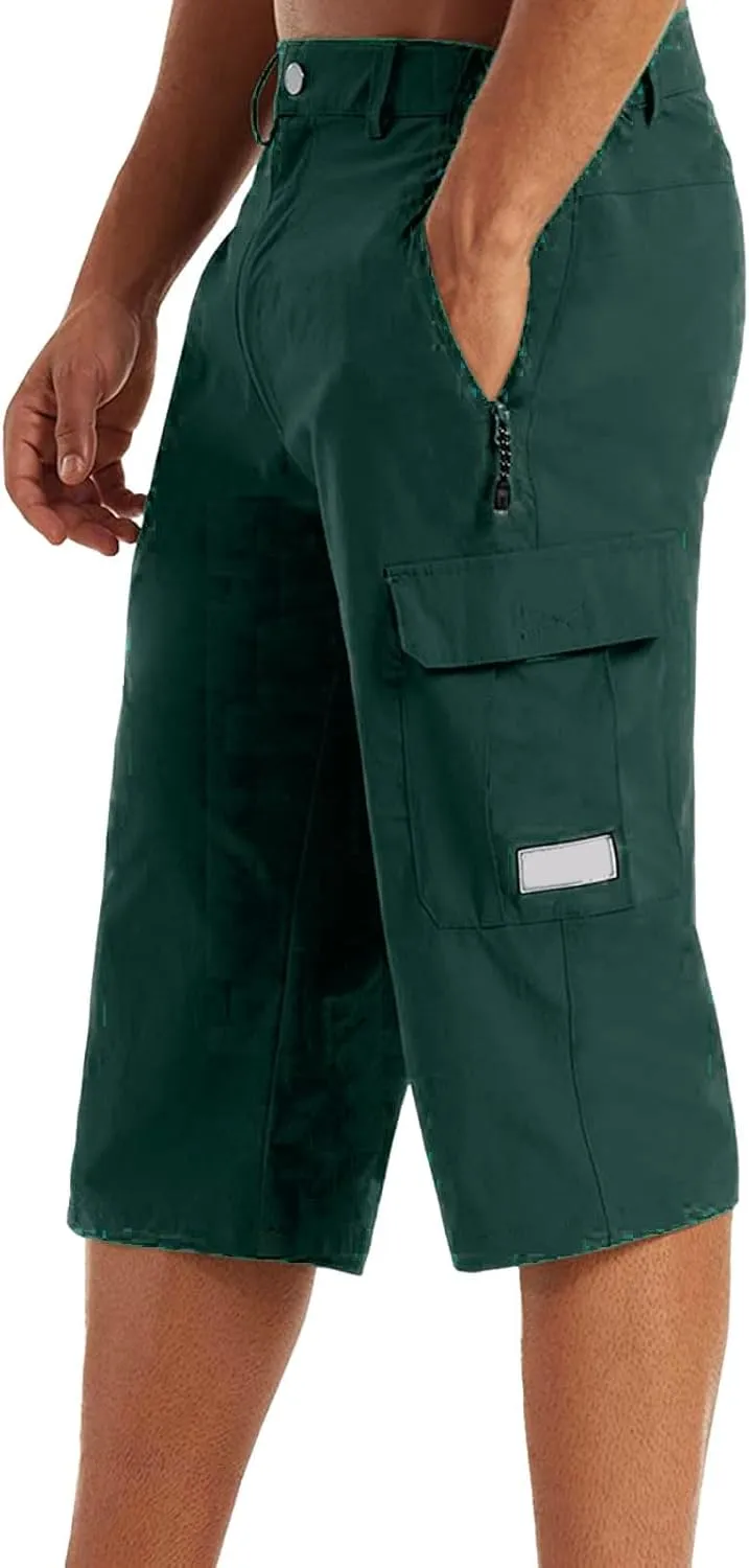 Mens Below Knee Cargo Shorts Multi Pockets Lightweight Outdoor Hiking Work Shorts for Men Athleric Fit Quick Dry Capri Pants