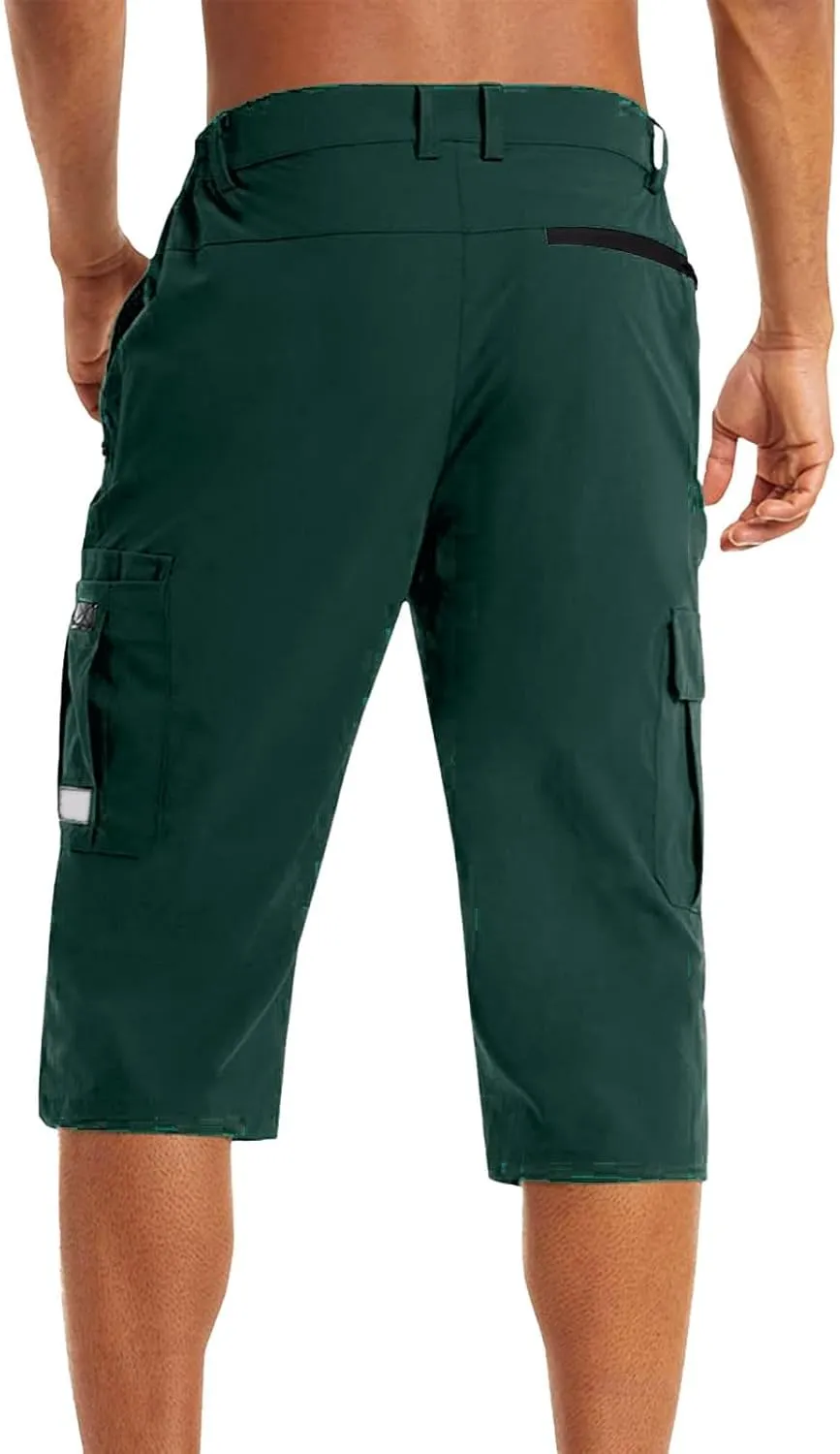 Mens Below Knee Cargo Shorts Multi Pockets Lightweight Outdoor Hiking Work Shorts for Men Athleric Fit Quick Dry Capri Pants