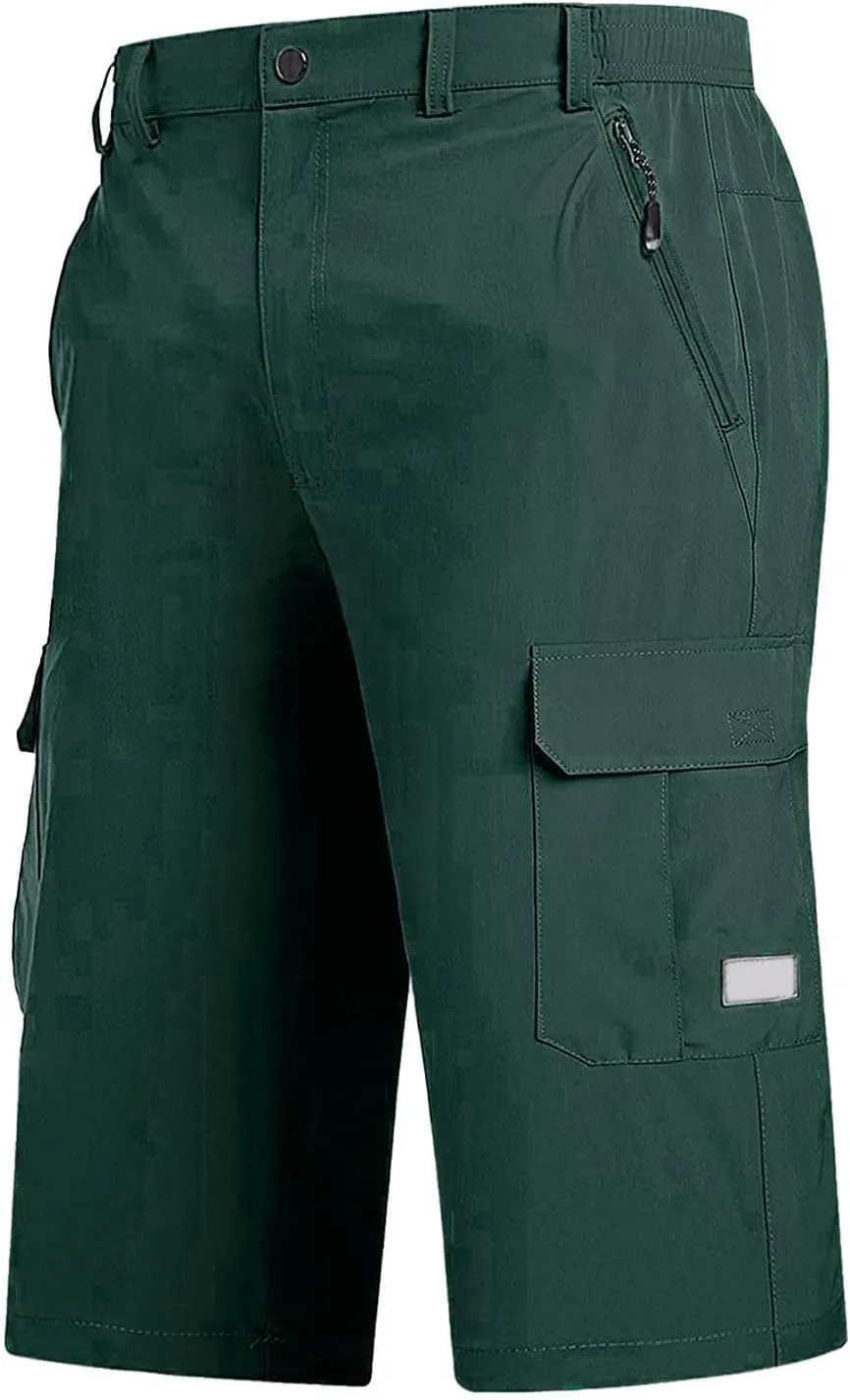 Mens Below Knee Cargo Shorts Multi Pockets Lightweight Outdoor Hiking Work Shorts for Men Athleric Fit Quick Dry Capri Pants