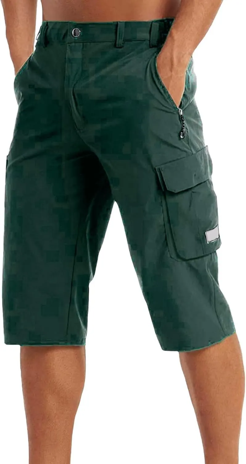 Mens Below Knee Cargo Shorts Multi Pockets Lightweight Outdoor Hiking Work Shorts for Men Athleric Fit Quick Dry Capri Pants