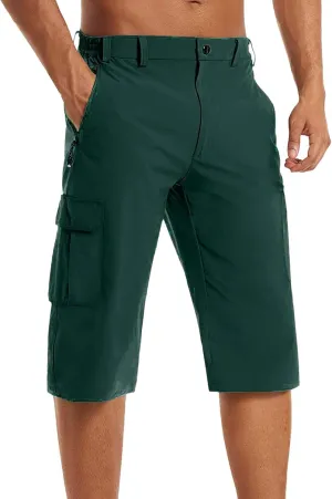 Mens Below Knee Cargo Shorts Multi Pockets Lightweight Outdoor Hiking Work Shorts for Men Athleric Fit Quick Dry Capri Pants