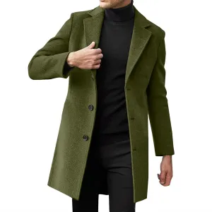 Mens Big and Tall Notched Lapel Single Breasted Pea Coats Trench Business Woolen Button Down Jackets Fall Work Topcoat M-5XL
