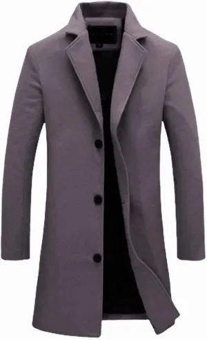 Mens Big and Tall Wool Blend Pea Coats Notched Collar Single Breasted Overcoat Winter Warm Trench Coat Long Jackets