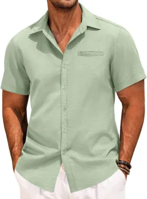 Mens Casual Button Down Shirt Short Sleeve V Neck Tops 2025 Summer Vacation Beach Blouses Shirts