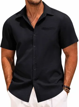 Mens Casual Button Down Shirt Short Sleeve V Neck Tops 2025 Summer Vacation Beach Blouses Shirts