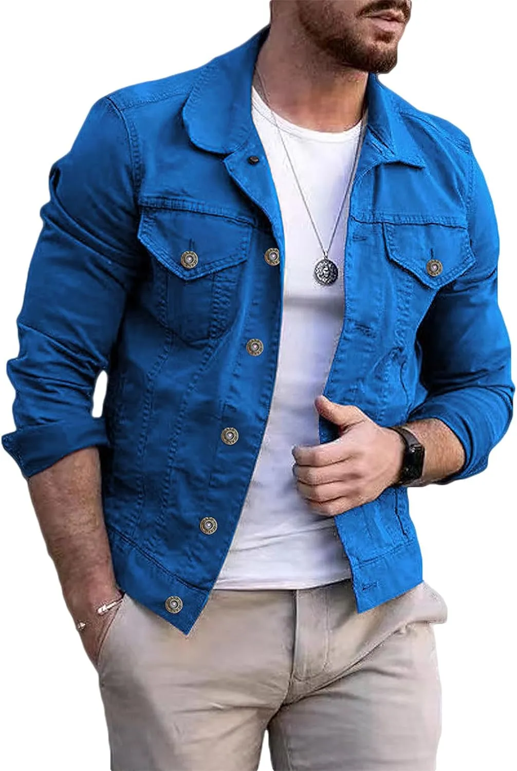 Men's Casual Classic Denim Jacket Slim Fit Fashion Jean Coat