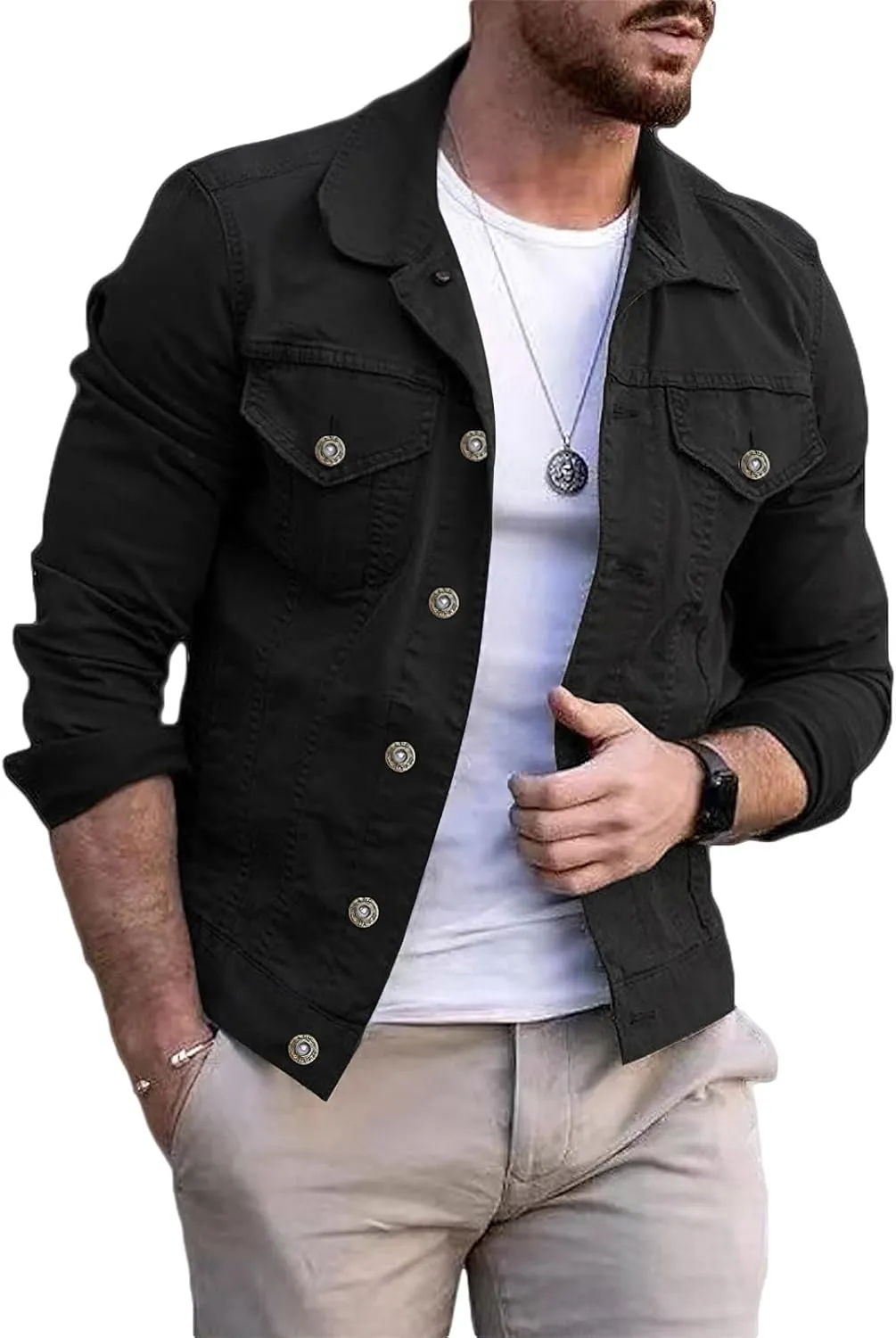 Men's Casual Classic Denim Jacket Slim Fit Fashion Jean Coat