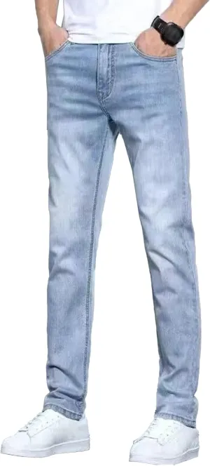 Men's Casual Comfort Basic Jeans Straight Leg Stretch Solid Denim Pants Slim Fit Classic Jeans Trouser
