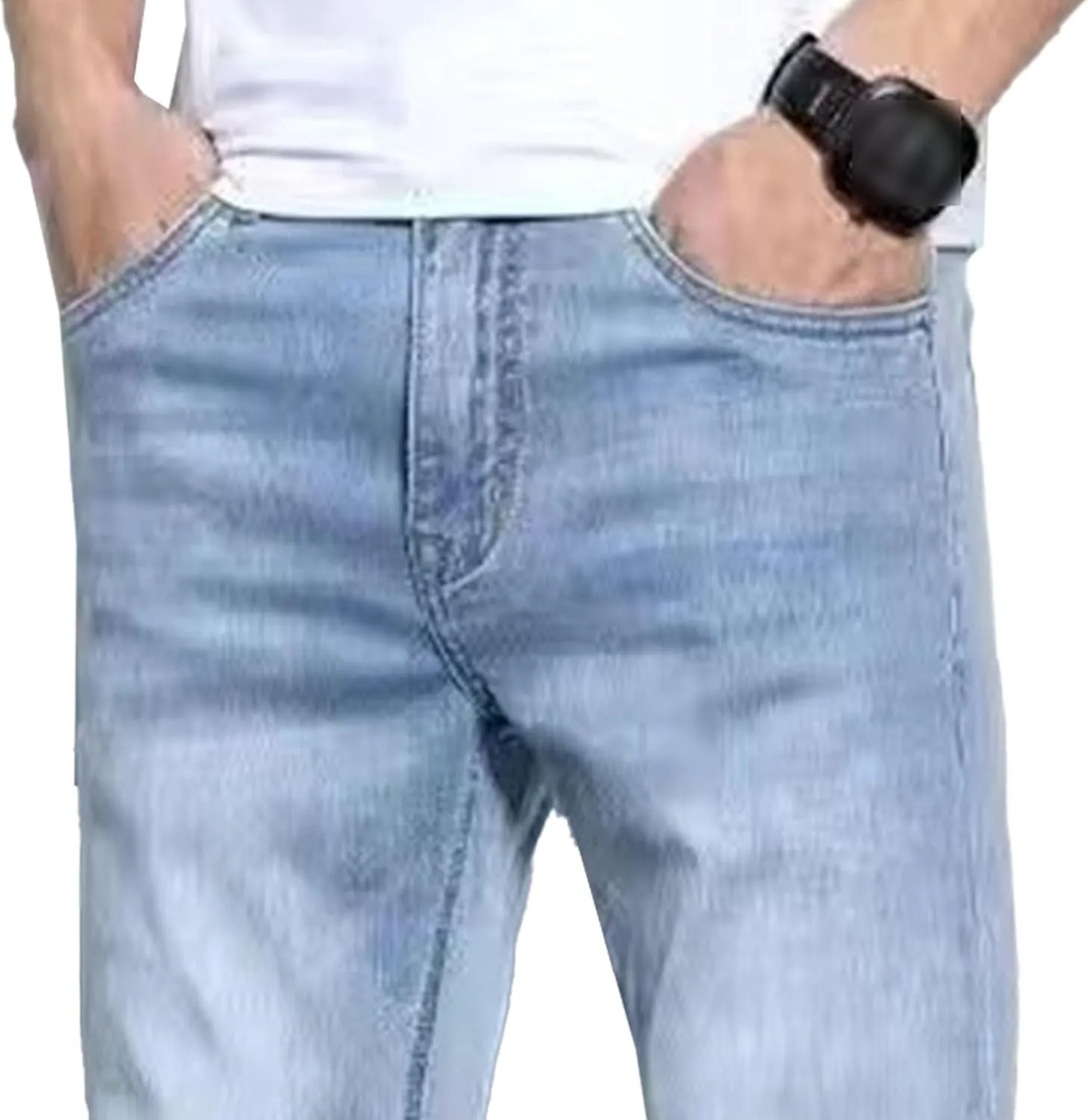 Men's Casual Comfort Basic Jeans Straight Leg Stretch Solid Denim Pants Slim Fit Classic Jeans Trouser