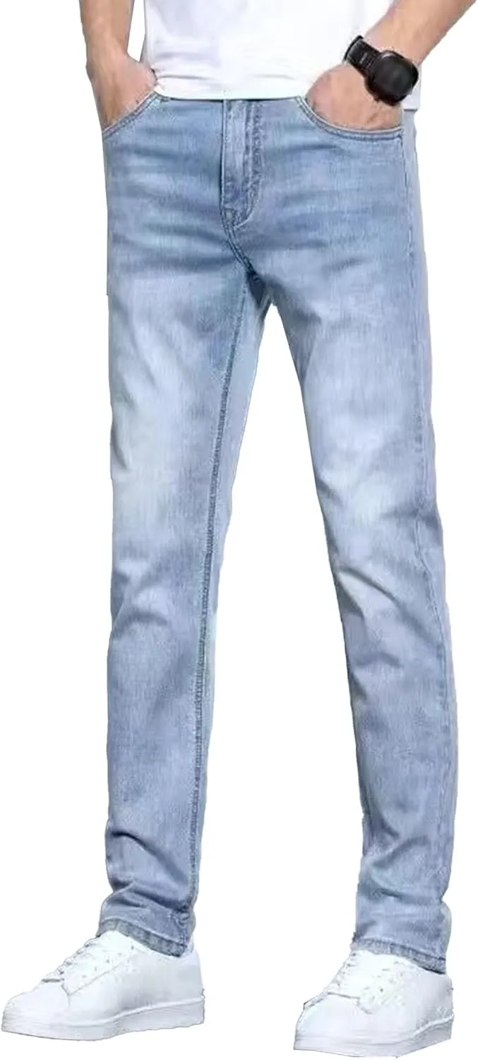 Men's Casual Comfort Basic Jeans Straight Leg Stretch Solid Denim Pants Slim Fit Classic Jeans Trouser