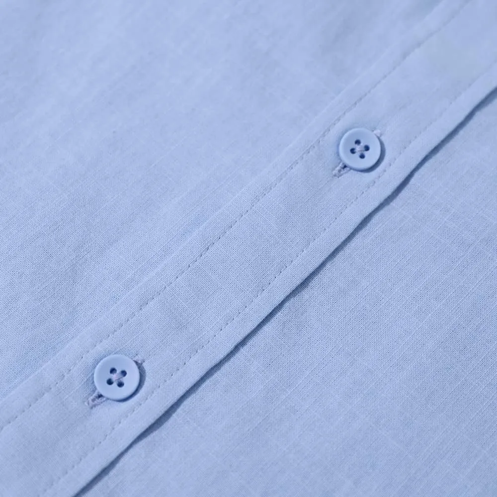 Mens Casual Long Sleeve Cotton Linen Shirts Buttons Down Solid Plain Roll-Up Sleeve Summer Beach Shirts