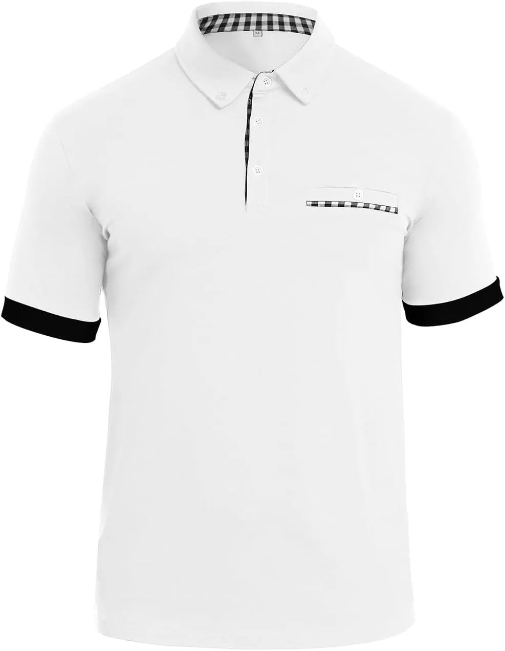 Mens Casual Short Sleeve Summer Polos Plaid Patchwork Fashion Cotton Slim T-Shirt Golf Tennis Top