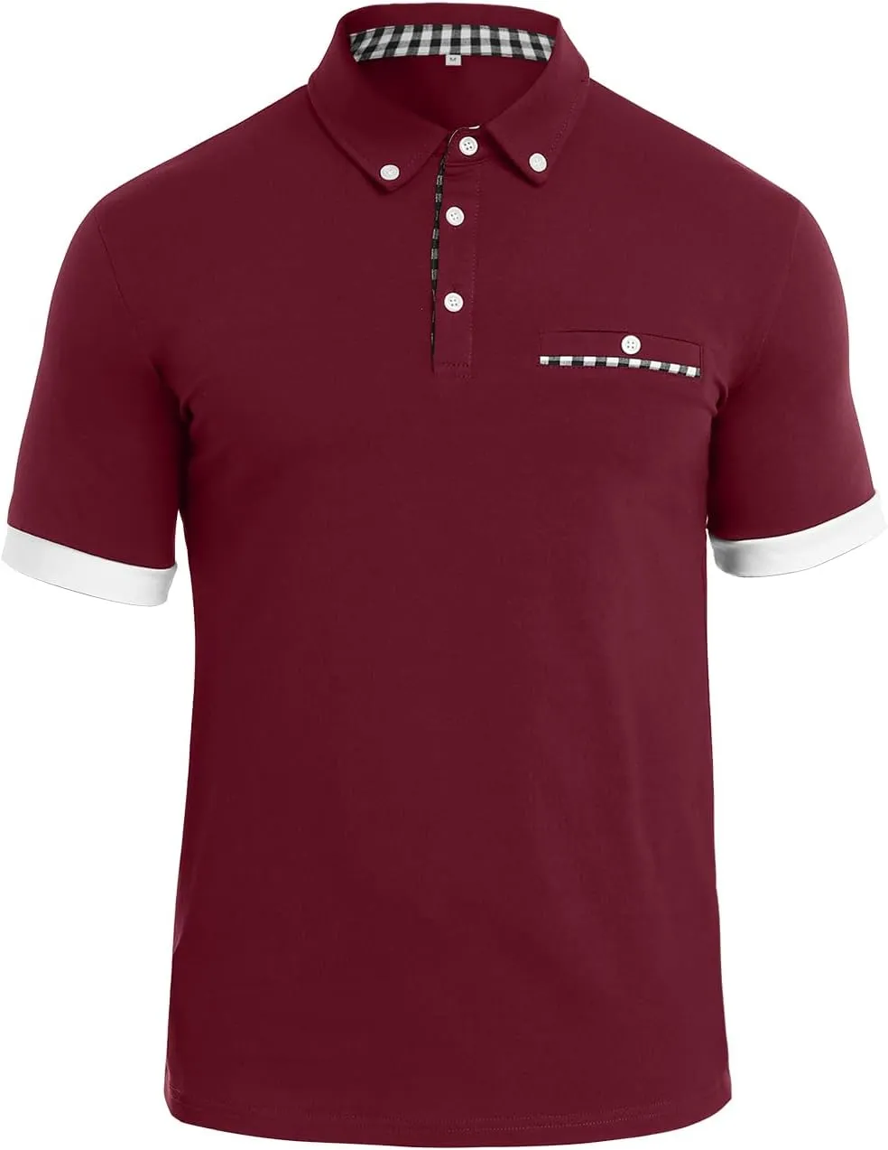 Mens Casual Short Sleeve Summer Polos Plaid Patchwork Fashion Cotton Slim T-Shirt Golf Tennis Top