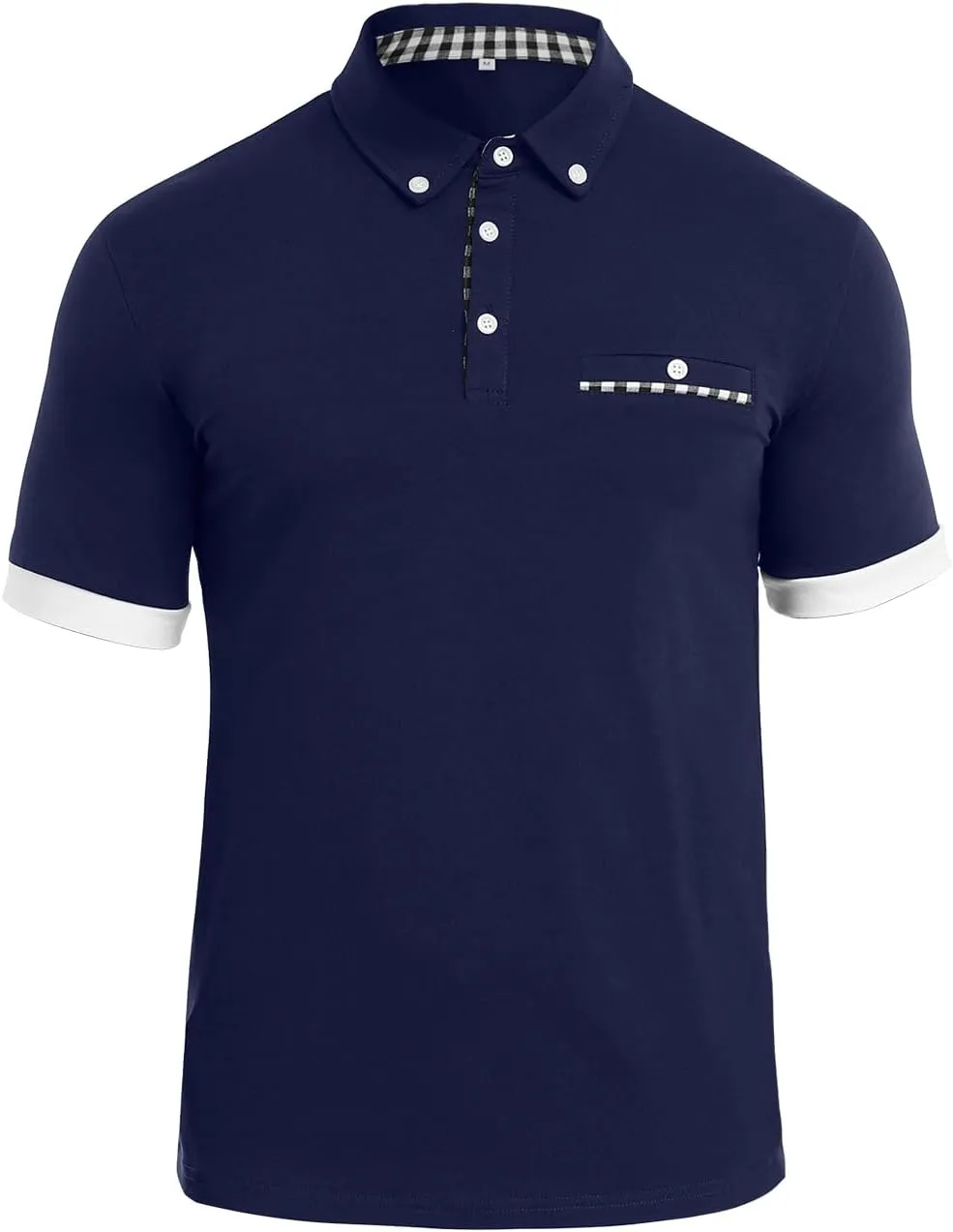 Mens Casual Short Sleeve Summer Polos Plaid Patchwork Fashion Cotton Slim T-Shirt Golf Tennis Top