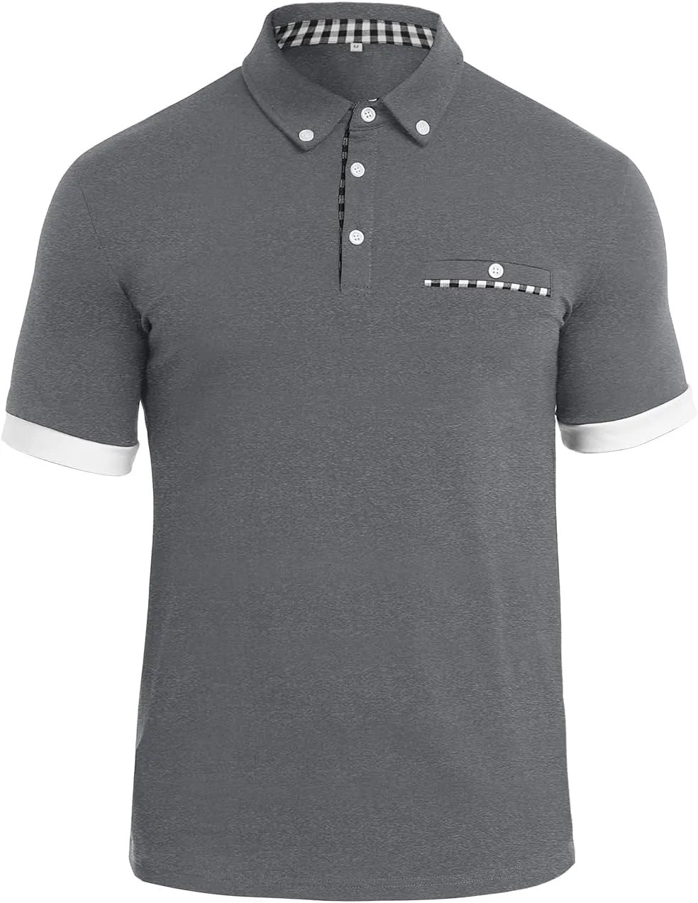 Mens Casual Short Sleeve Summer Polos Plaid Patchwork Fashion Cotton Slim T-Shirt Golf Tennis Top