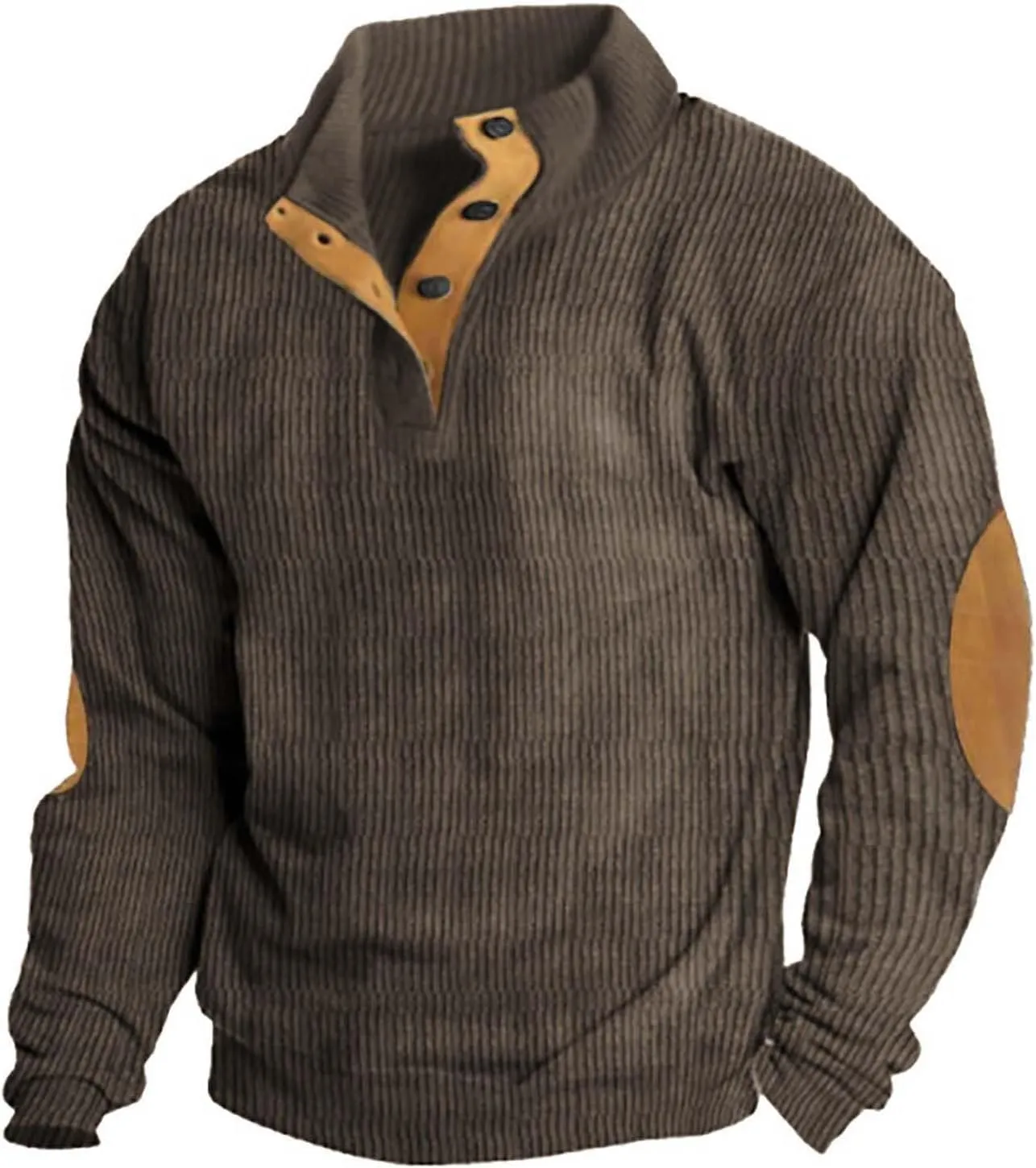 Men's Corduroy Sweatshirt Casual Long Sleeve Stand Collar Button Pullover Sweatshirts Lightweight Big and Tall Hoodie