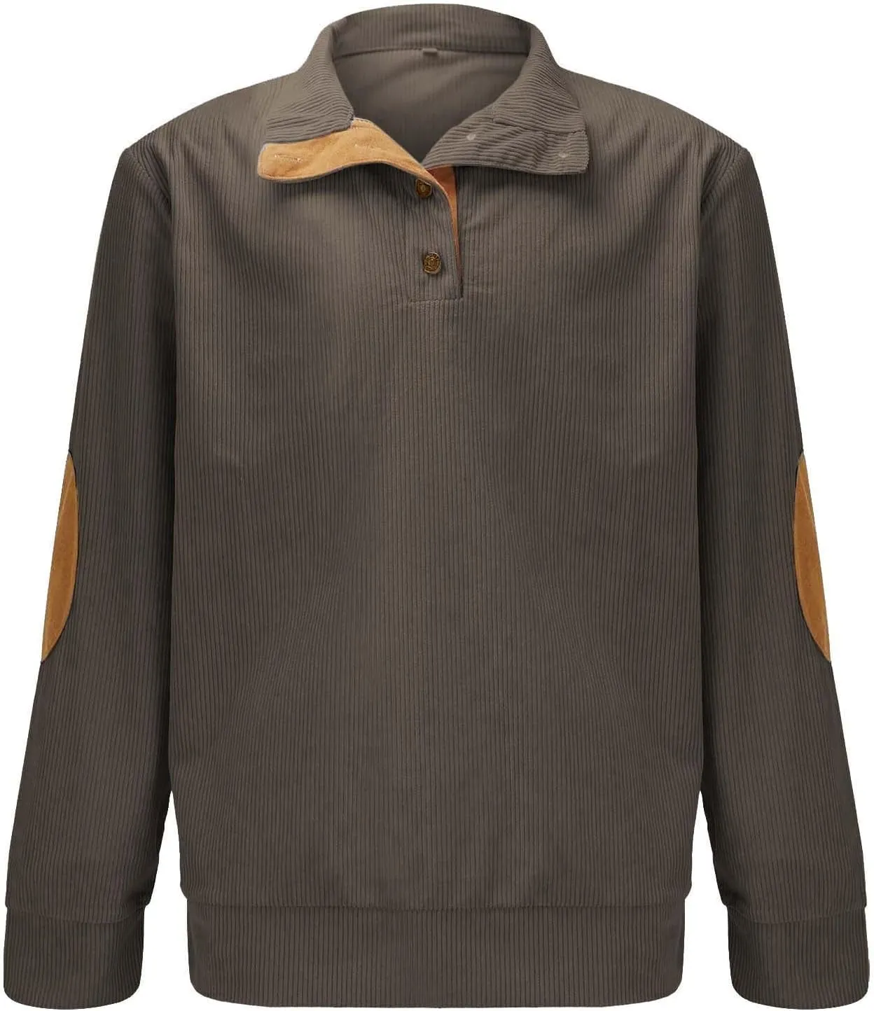 Men's Corduroy Sweatshirt Casual Long Sleeve Stand Collar Button Pullover Sweatshirts Lightweight Big and Tall Hoodie