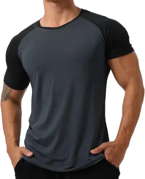 Mens Gym Muscle Short Sleeve Sweat Workout Shirts Quick Dry Stretchy Athletic T-Shirts for Men T77