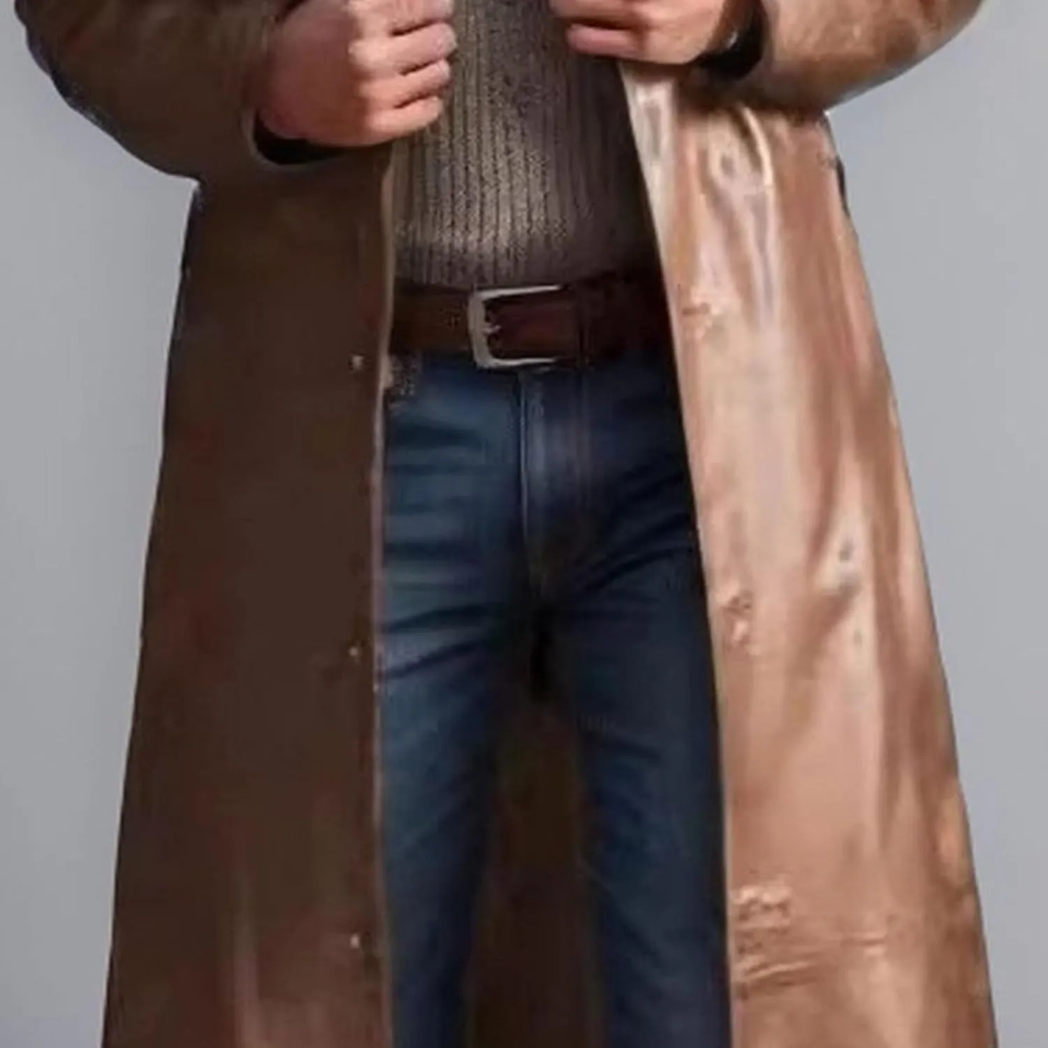 Men's Leather Long Trench Coat Faux Leather Vintage Full Length Overcoat Fashion Open Front Cardigan Jackets