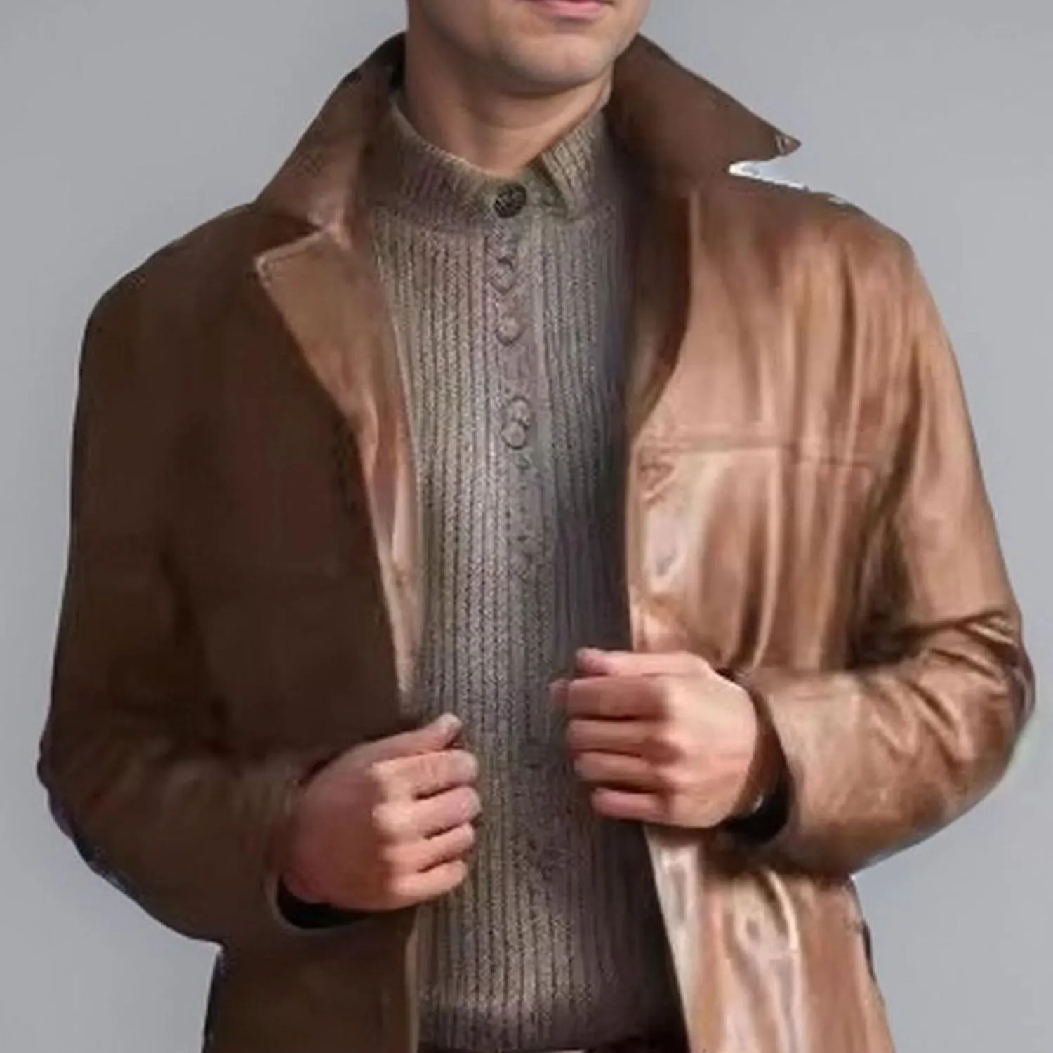 Men's Leather Long Trench Coat Faux Leather Vintage Full Length Overcoat Fashion Open Front Cardigan Jackets