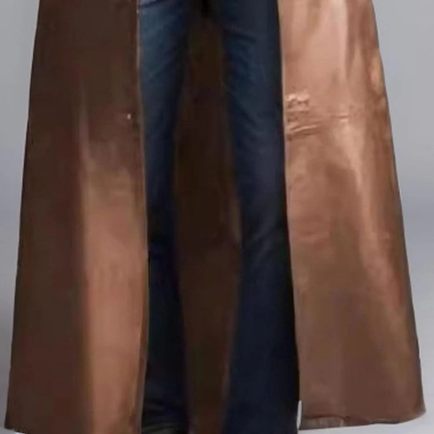 Men's Leather Long Trench Coat Faux Leather Vintage Full Length Overcoat Fashion Open Front Cardigan Jackets