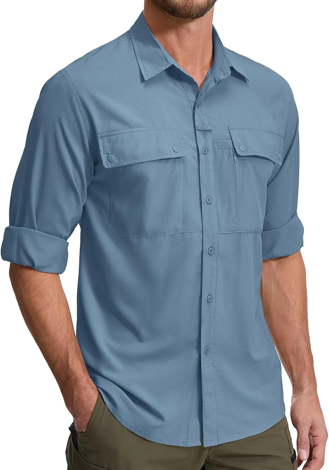 Men's Long Sleeve Hiking Fishing Shirts UPF 50  Sun Protection Quick Dry Shirts Outdoor Travel Safari Camping