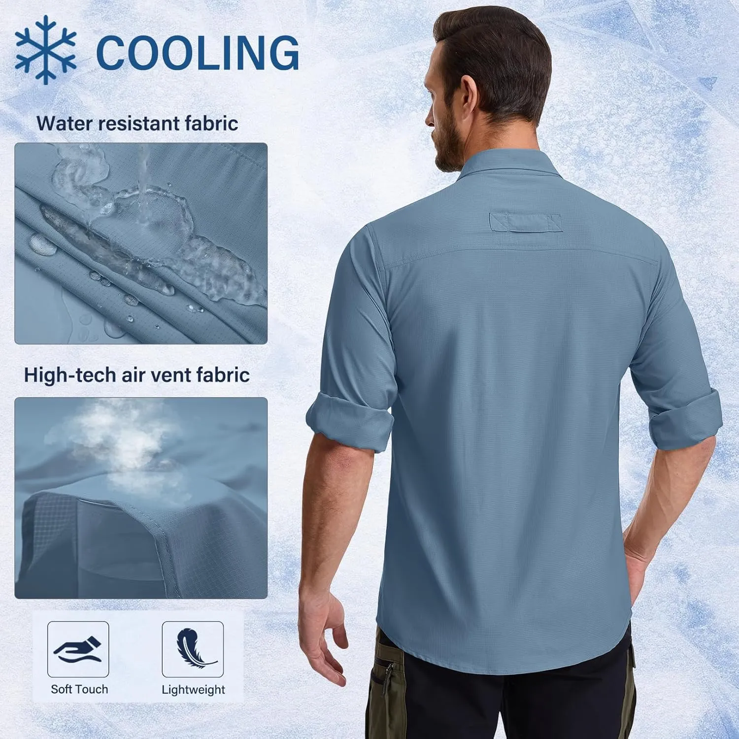 Men's Long Sleeve Hiking Fishing Shirts UPF 50  Sun Protection Quick Dry Shirts Outdoor Travel Safari Camping