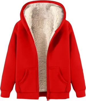 Men's Sherpa Zip Up Warm Hoodies Fleece Lined Jacket with Hood Sweatshirt Fall Winter Zipper Sweater Hooded Coats