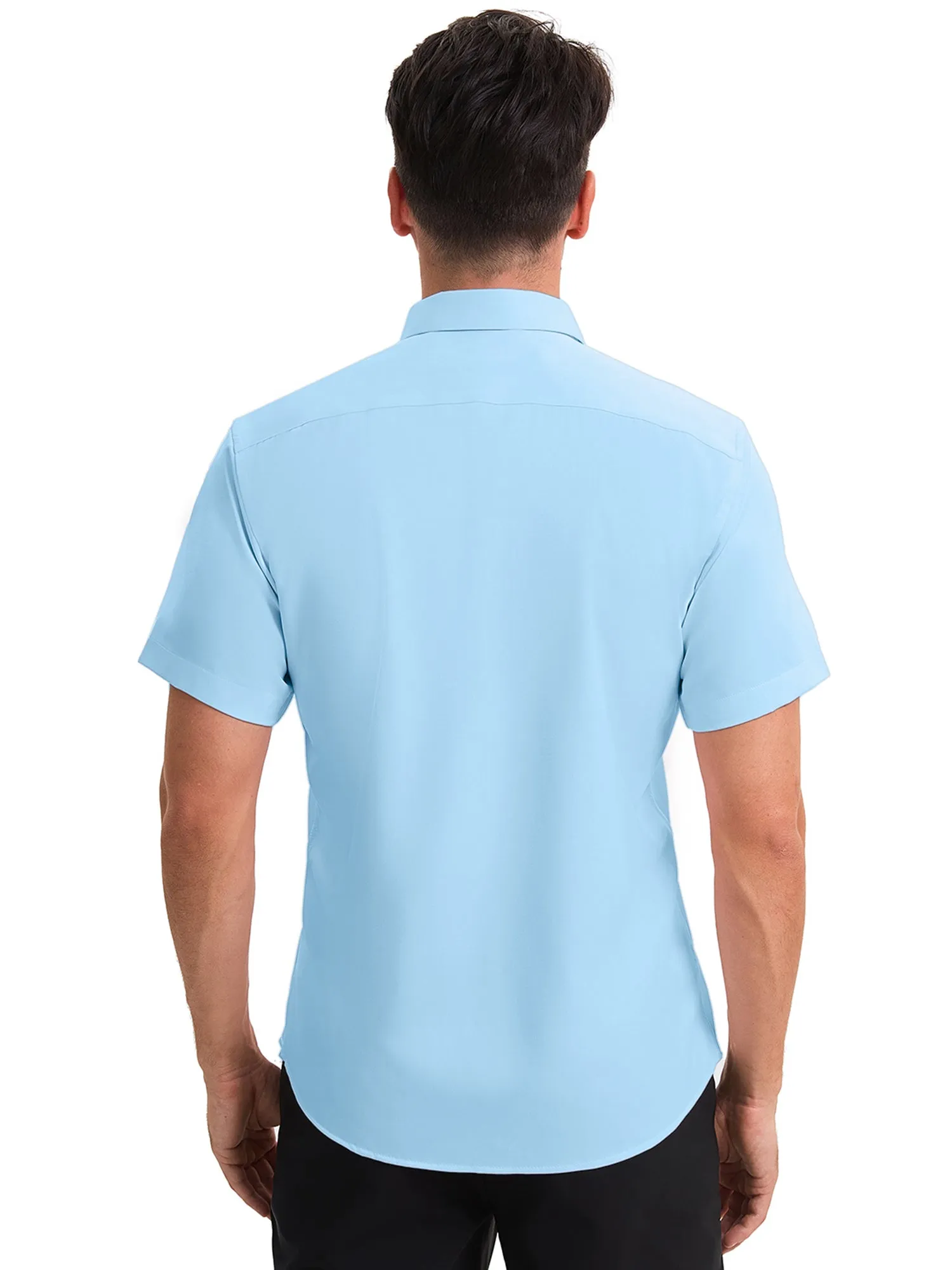 Men's Short Sleeve Dress Shirt Stretch Lightweight Business Solid Formal Button Down Shirts