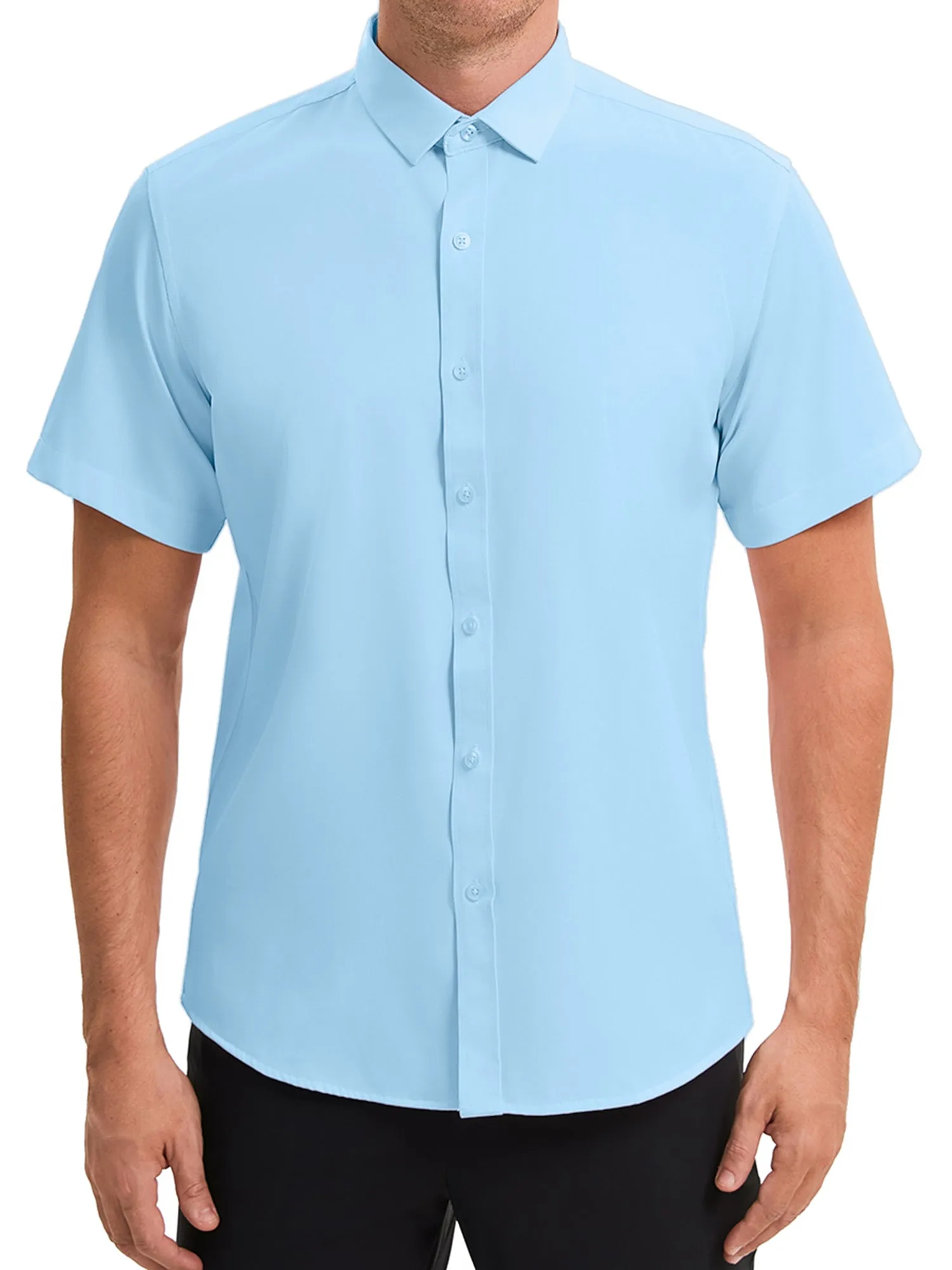 Men's Short Sleeve Dress Shirt Stretch Lightweight Business Solid Formal Button Down Shirts