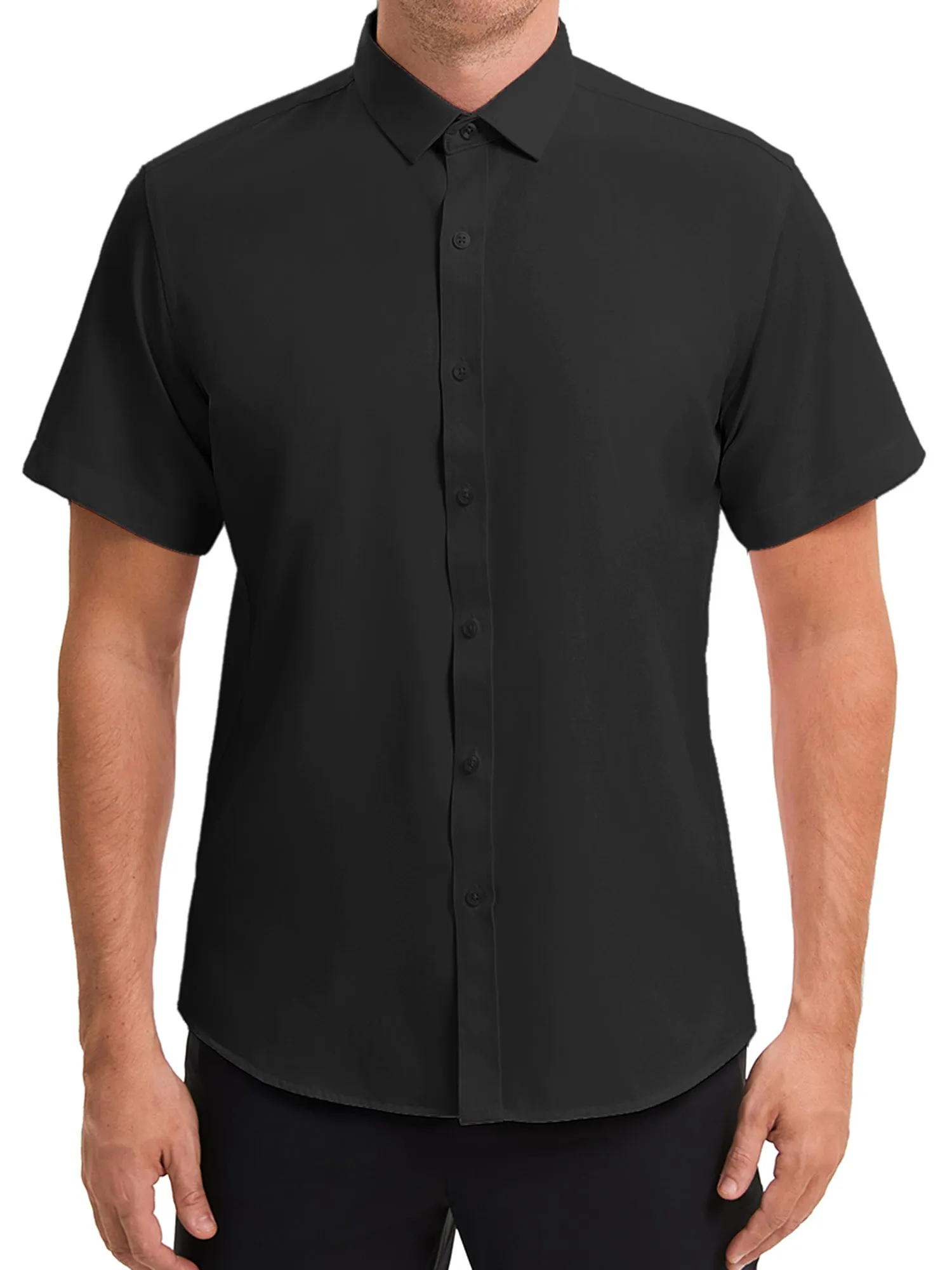 Men's Short Sleeve Dress Shirt Stretch Lightweight Business Solid Formal Button Down Shirts