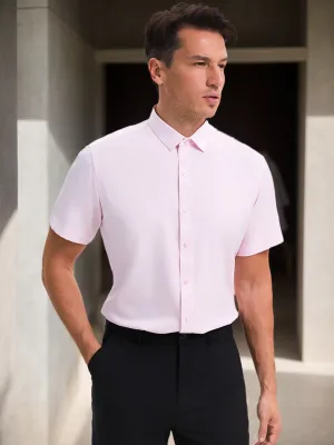 Men's Short Sleeve Dress Shirt Stretch Lightweight Business Solid Formal Button Down Shirts