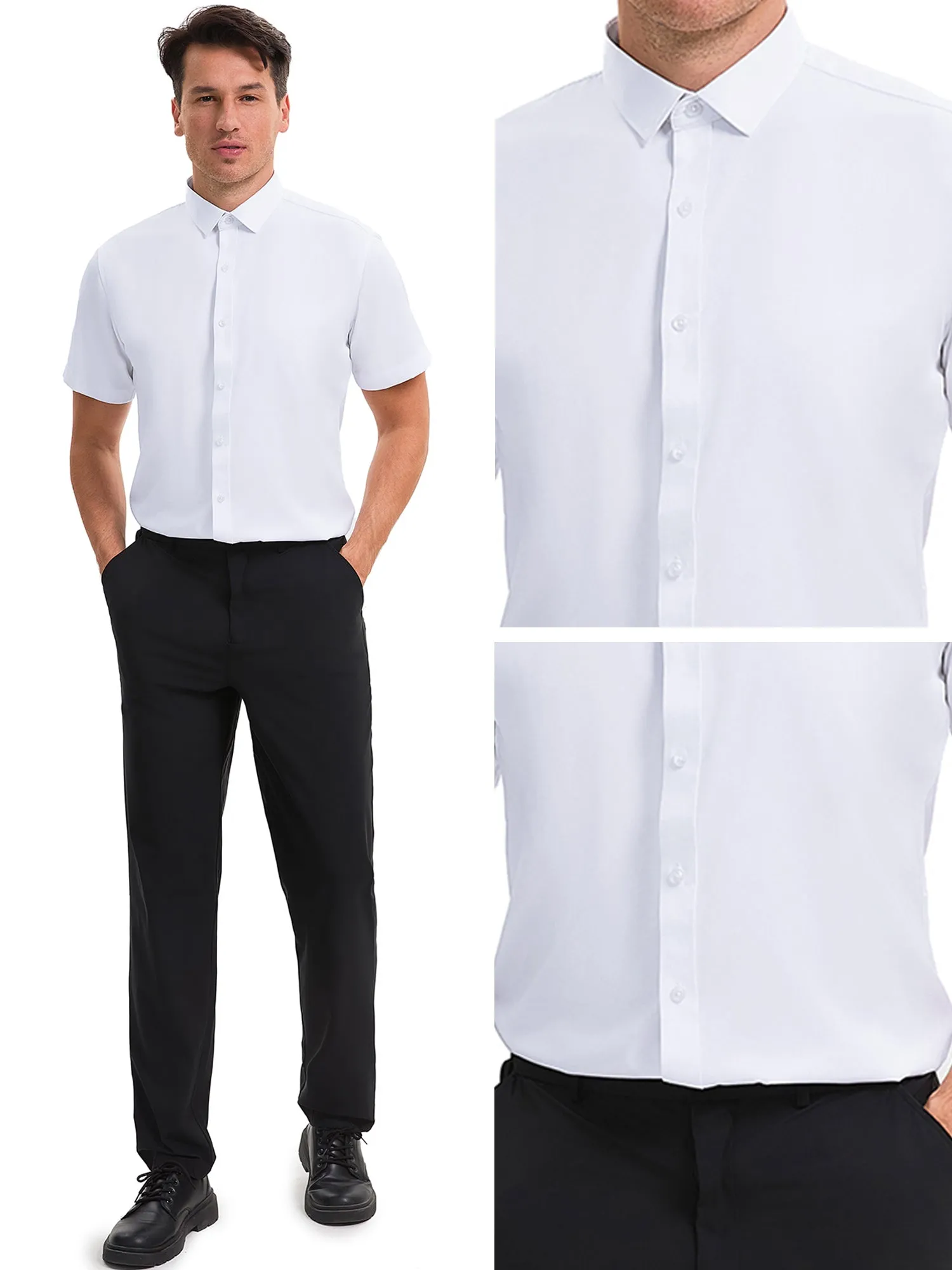 Men's Short Sleeve Dress Shirt Stretch Lightweight Business Solid Formal Button Down Shirts