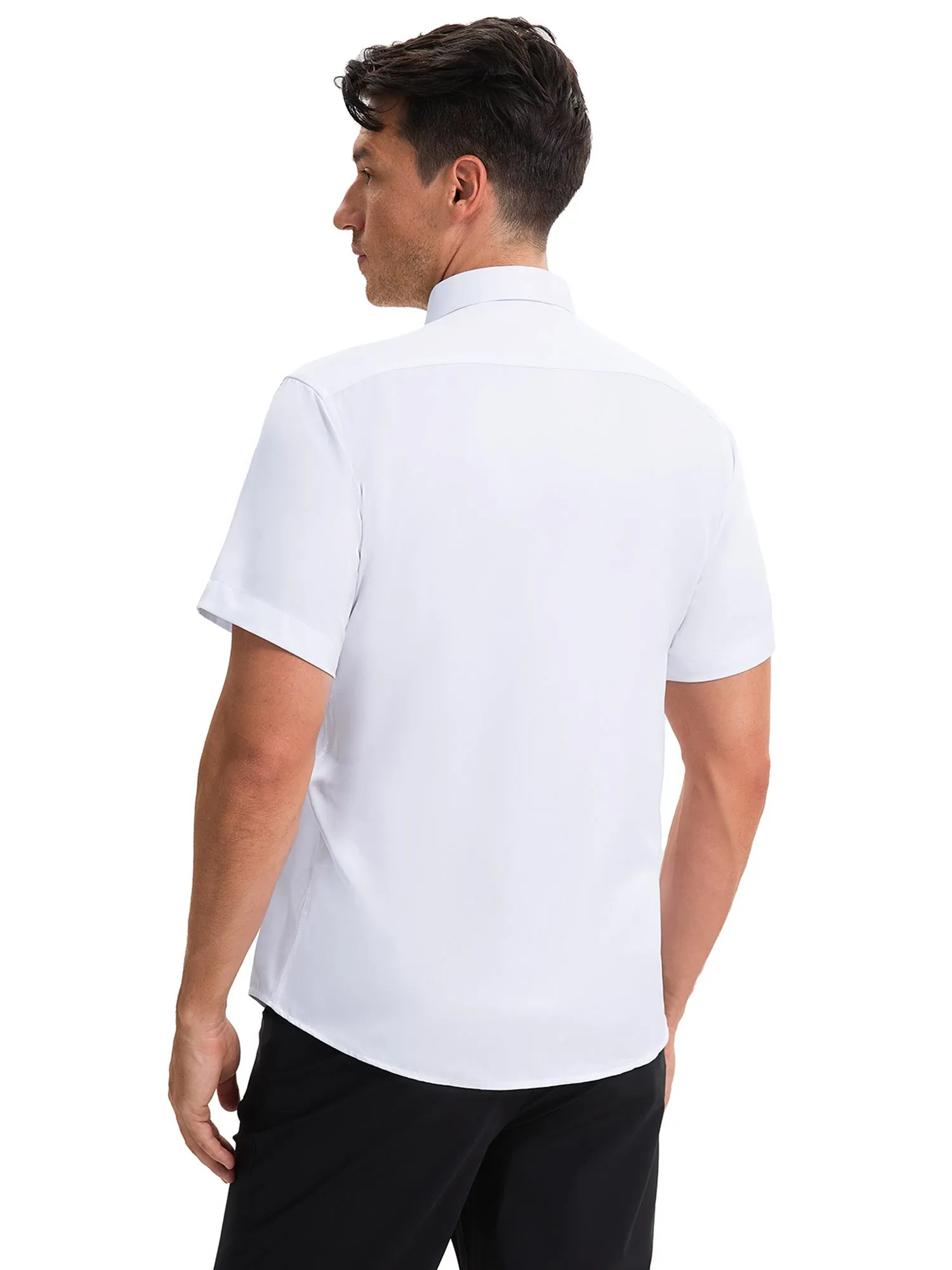 Men's Short Sleeve Dress Shirt Stretch Lightweight Business Solid Formal Button Down Shirts
