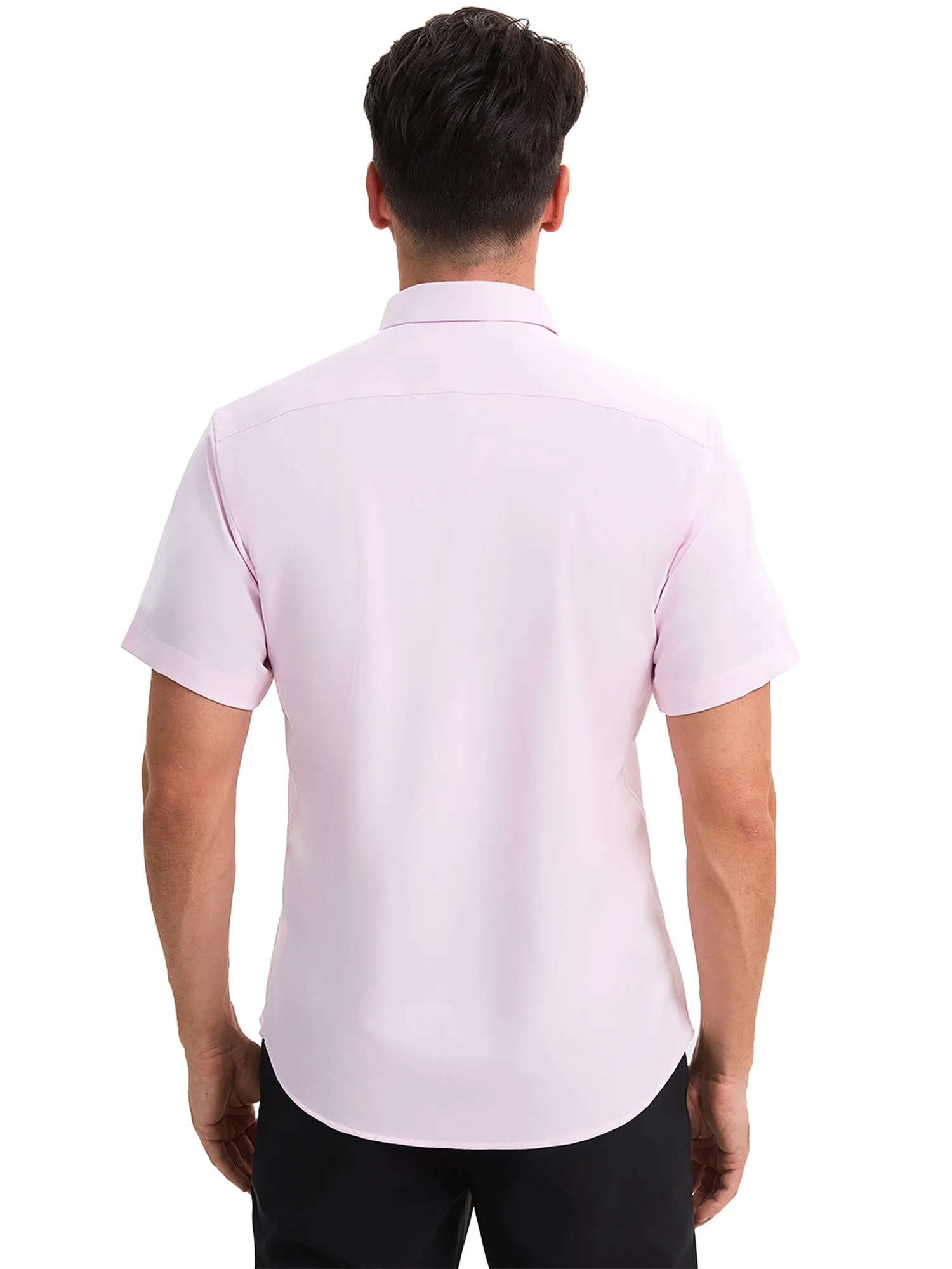 Men's Short Sleeve Dress Shirt Stretch Lightweight Business Solid Formal Button Down Shirts