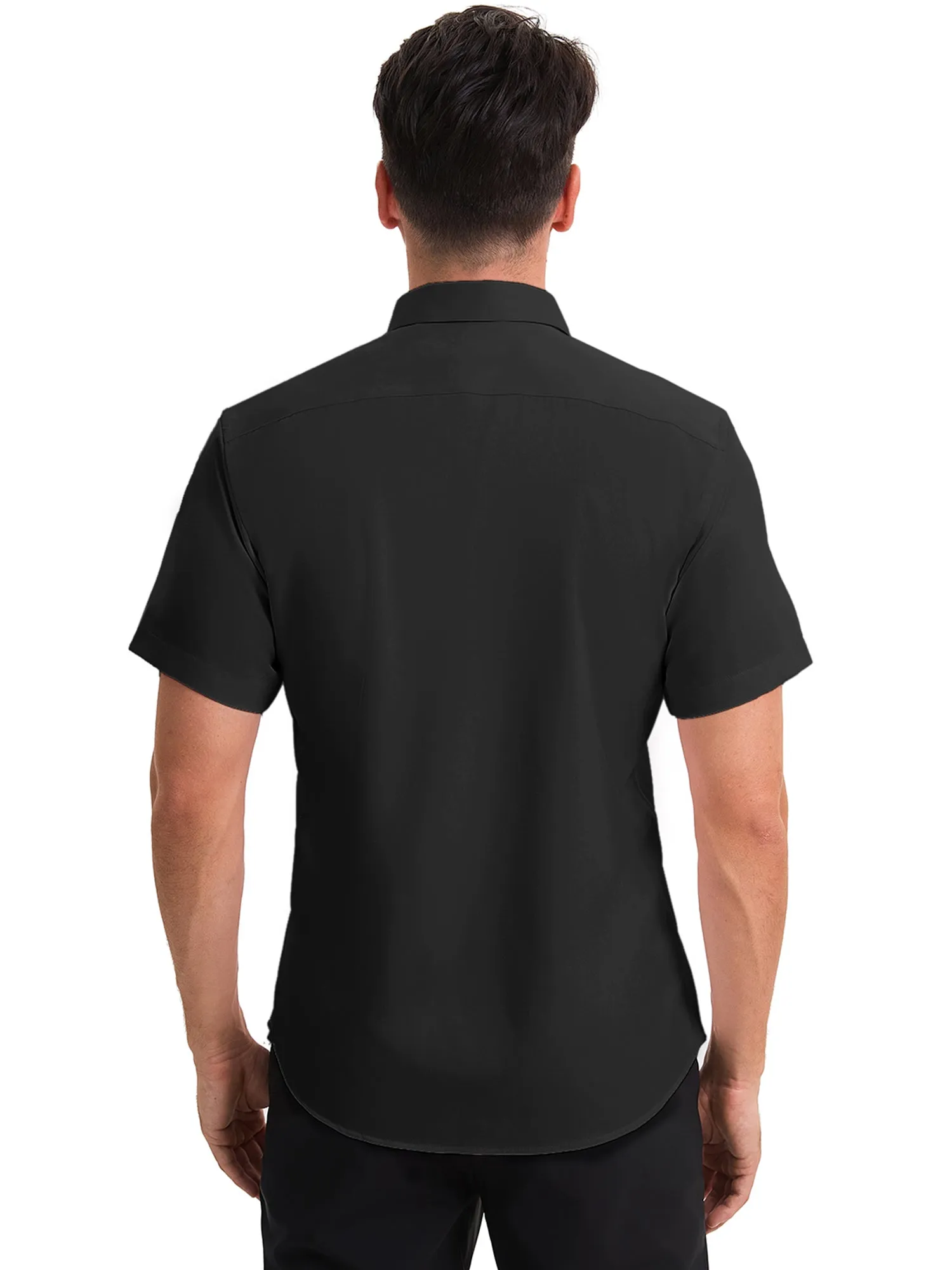 Men's Short Sleeve Dress Shirt Stretch Lightweight Business Solid Formal Button Down Shirts