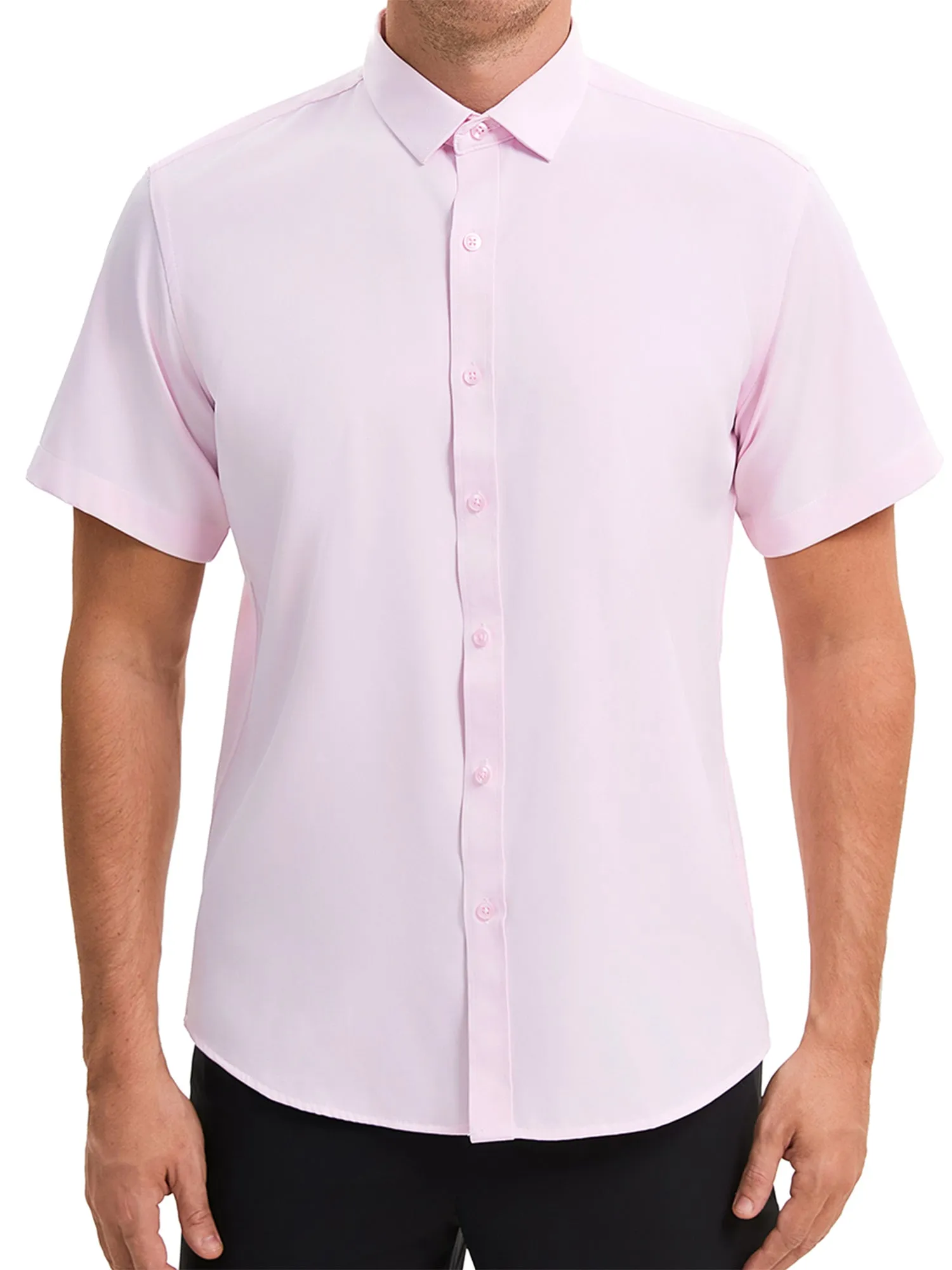 Men's Short Sleeve Dress Shirt Stretch Lightweight Business Solid Formal Button Down Shirts