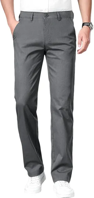 Men's Slim Fit Cotton Stretch Pants Flat Front Relaxed Fit Casual Pant Washed Comfort Stretch Chino Pant (33,Grey)