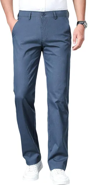 Men's Slim Fit Cotton Stretch Pants Flat Front Relaxed Fit Casual Pant Washed Comfort Stretch Chino Pant (36,Blue)