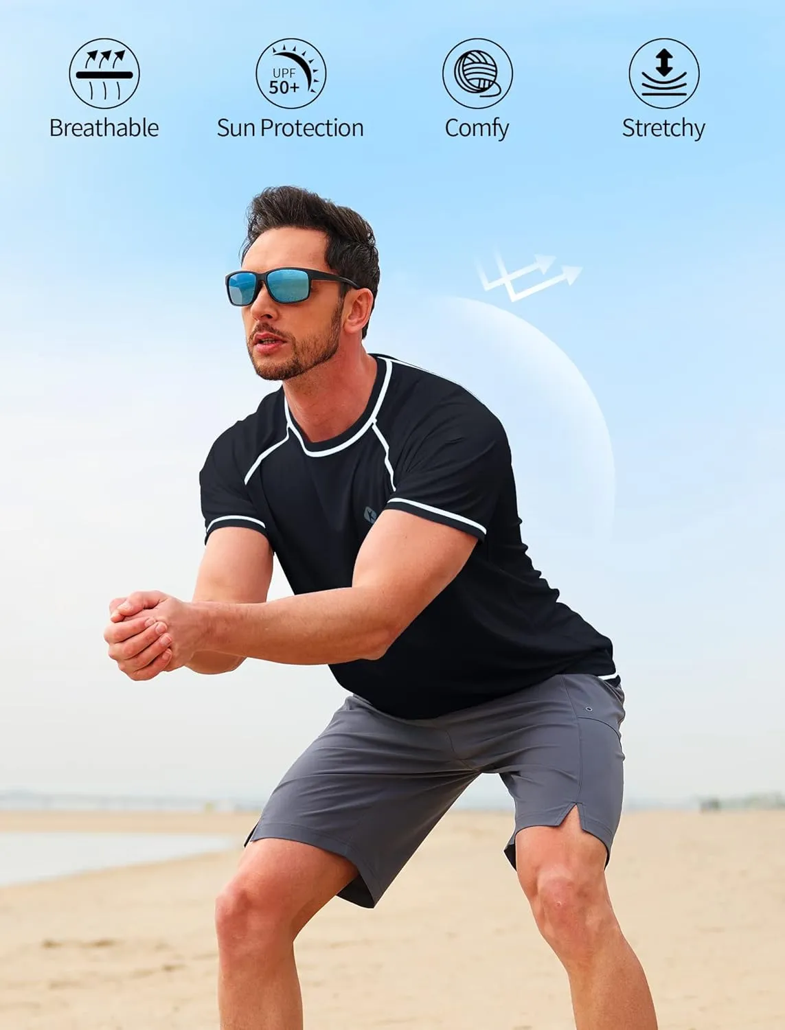 Men's Swim Shirts Quick Dry Rash Guard UPF 50  Sun Protection Fishing Beach Water Shirts Short Sleeve