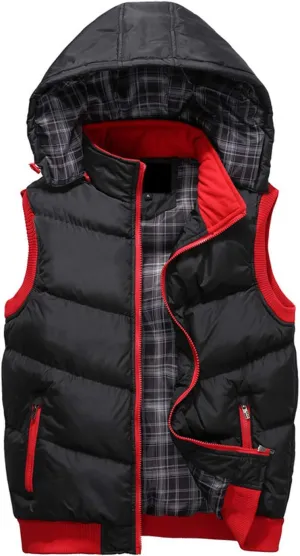 Men's Winter Removable Hooded Padded Vest Outerwear Sleeveless Jacket
