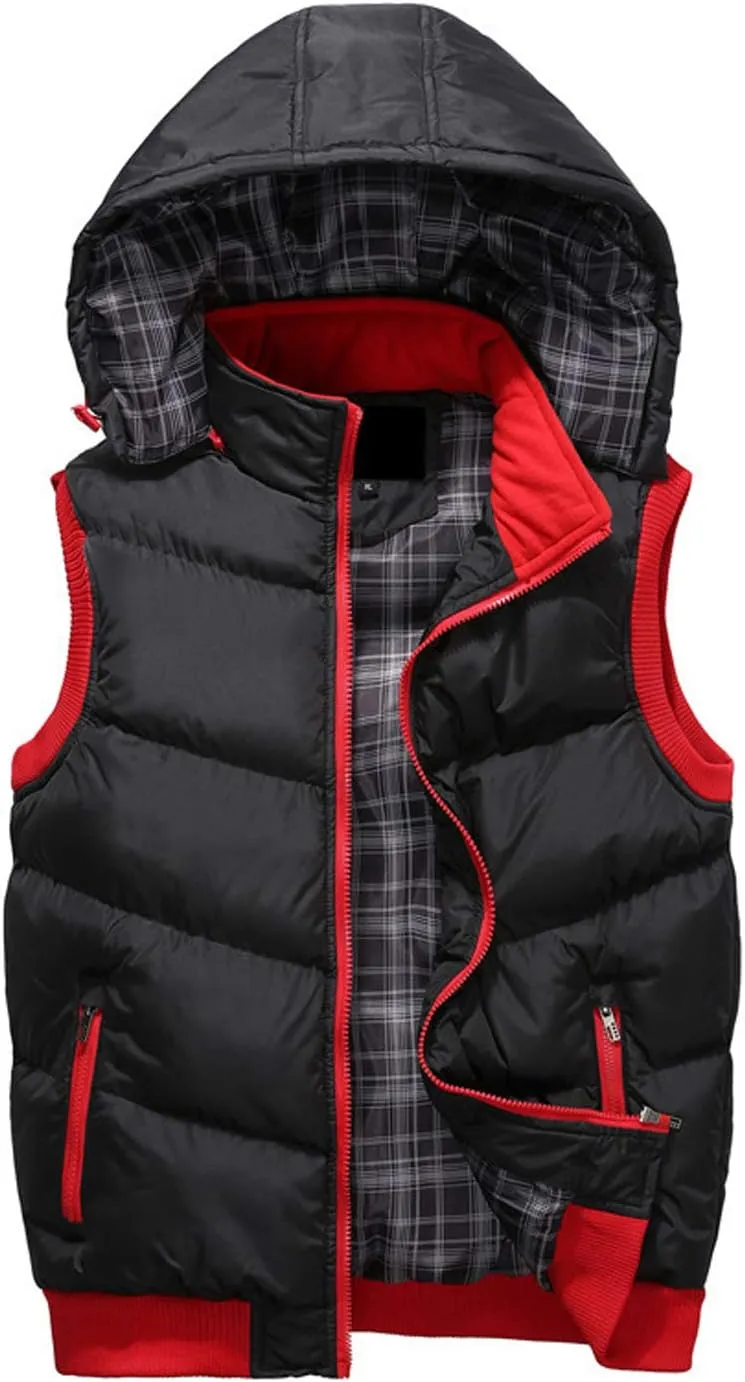 Men's Winter Removable Hooded Padded Vest Outerwear Sleeveless Jacket