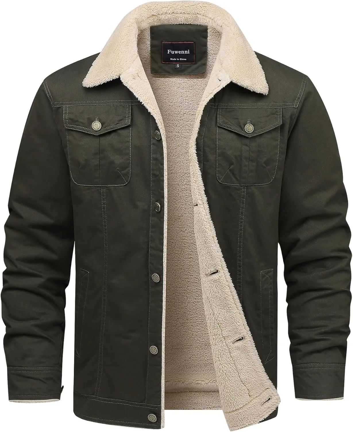 Men's Winter Sherpa Lined Fleece Military Cargo Jacket Cotton Outerwear Jacket Coat