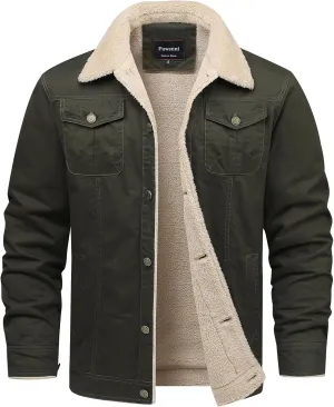 Men's Winter Sherpa Lined Fleece Military Cargo Jacket Cotton Outerwear Jacket Coat